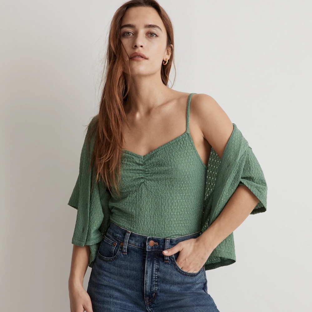xs Madewell Crinkled Ruched-Front Cami Tank Top - Picture 3 of 3